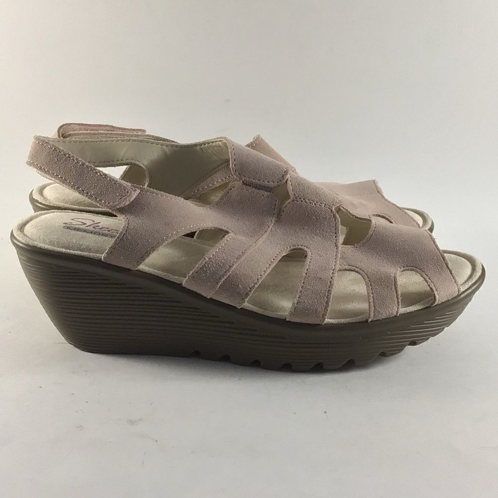 Skechers Parallel Stylin womens memory foam wedge sandals pink brown size 9
